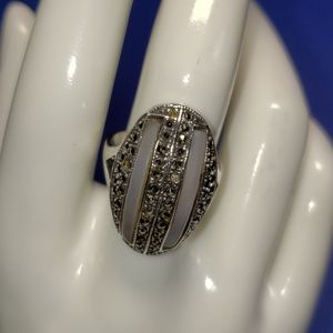 925 PA Mother-of-Pearl Marcasite Ring. 9¼